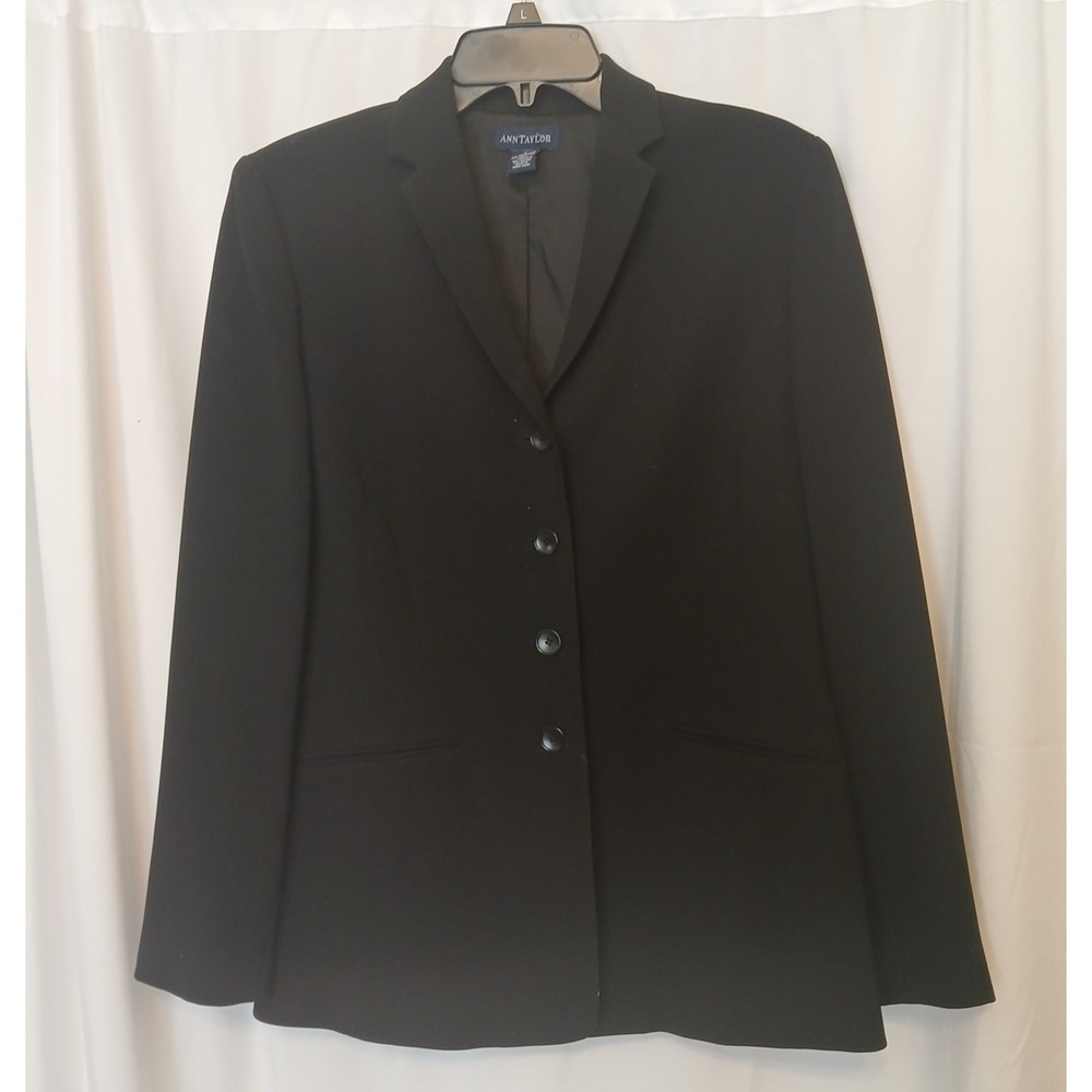 Ann Taylor Womens Office Core Black Notch Lapel Long Sleeve Blazer Size 8